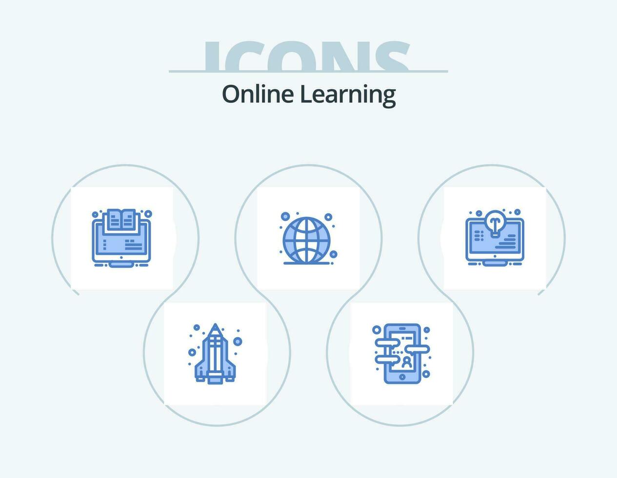 en ligne apprentissage bleu icône pack 5 icône conception. ampoule. l'Internet. apprentissage. globe. cours vecteur