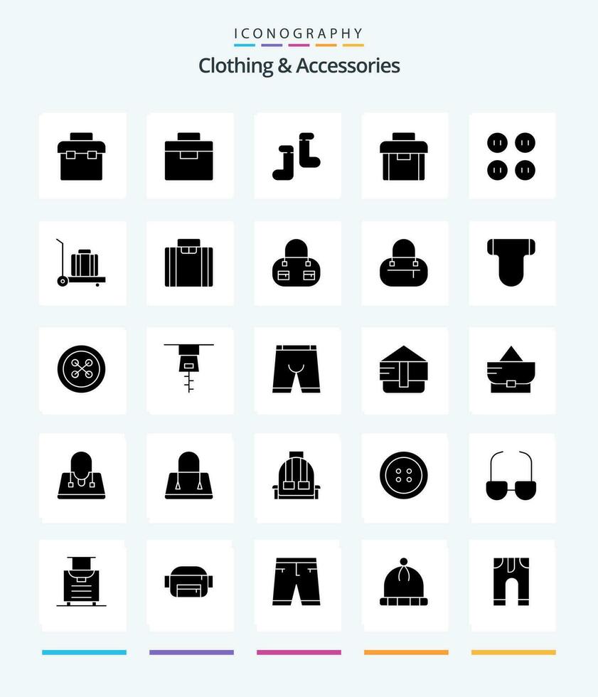 Créatif Vêtements accessoires 25 glyphe solide noir icône pack tel comme valise. mallette. portefeuille. bagage. Vêtements vecteur