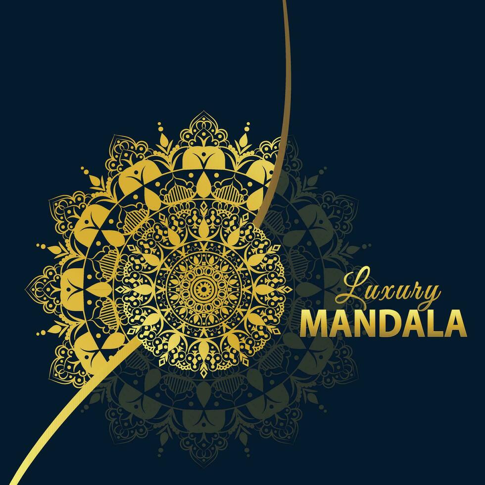luxe mandala avec magnifique arabesque modèle style avec bleu et d'or Contexte. vecteur