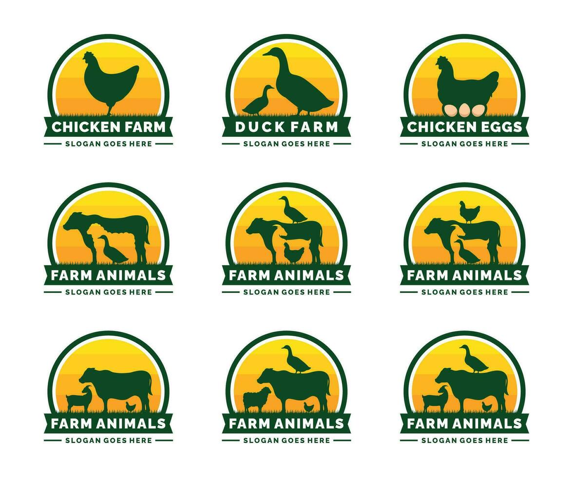 ferme animaux logo ensemble vecteur illustration. bétail logo ensemble