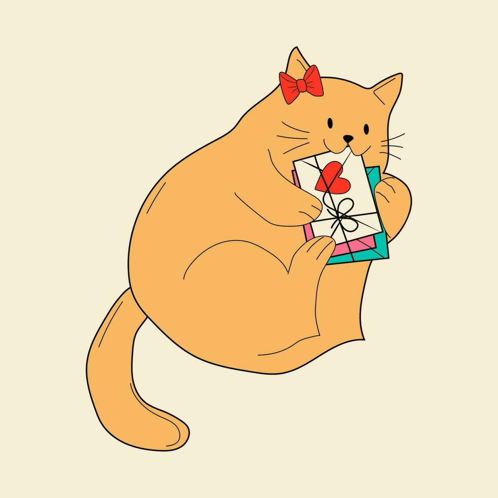 mignonne chat avec valentines décorations. vecteur illustration.