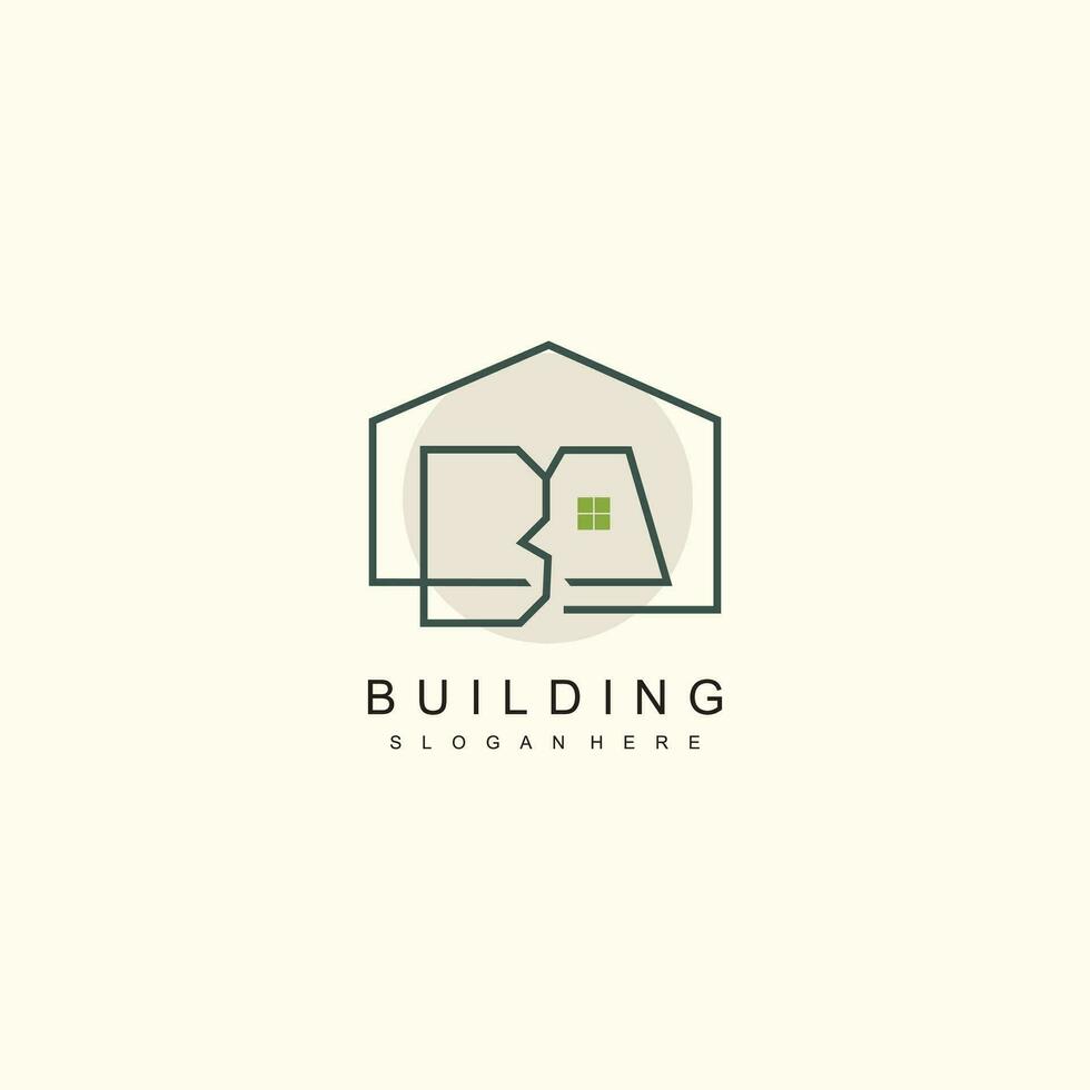 bâtiment logo avec ligne art concept vecteur