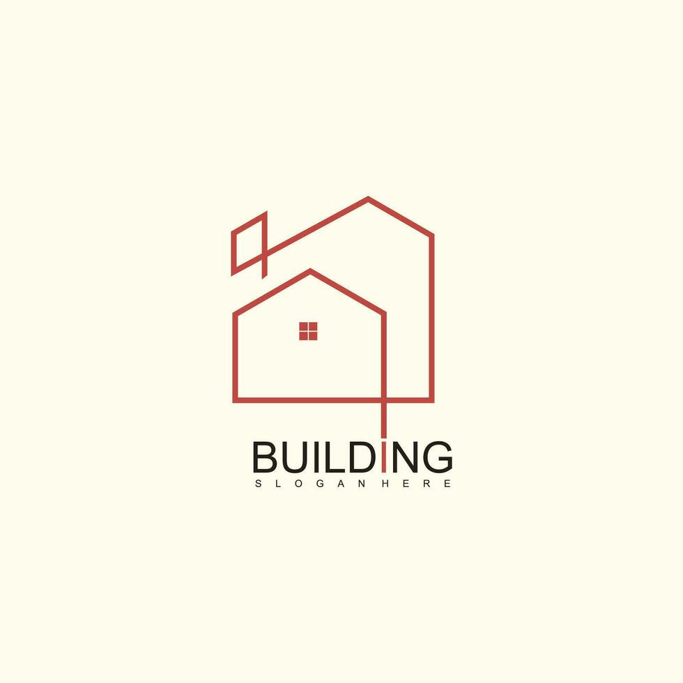 bâtiment logo avec ligne art concept vecteur