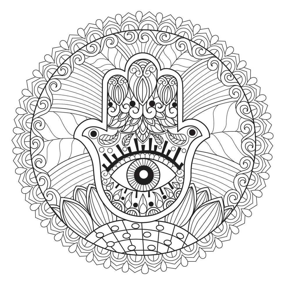 hamsa dessinés à la main pour un livre de coloriage pour adultes vecteur