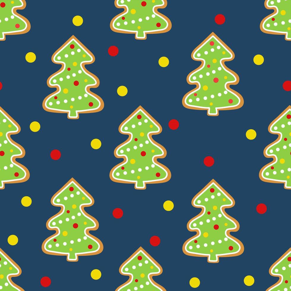 modèle sans couture avec des arbres de Noël décorés sur un fond bleu nuit vecteur