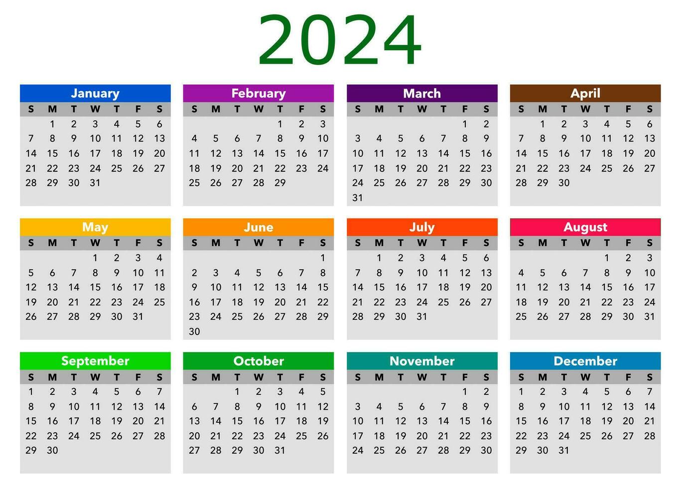 2024 calendrier modèle vecteur illustration