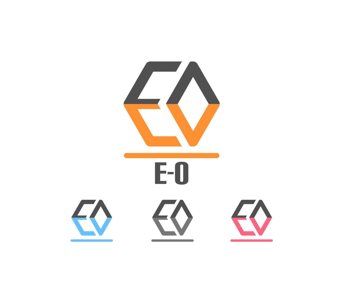 modèle d'élément de logo lettre e et o, forme de cube oblique, conception de ligne mono vecteur