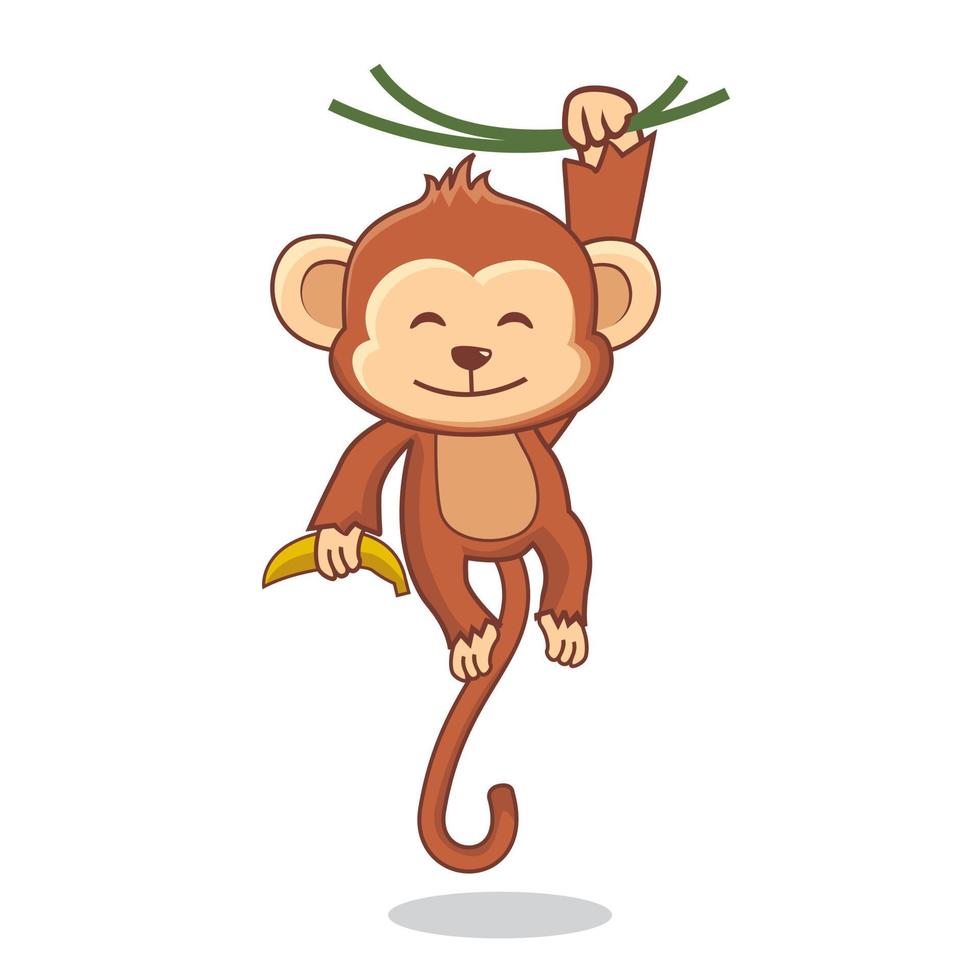 illustration de dessin animé mignon singe suspendu arbre vecteur