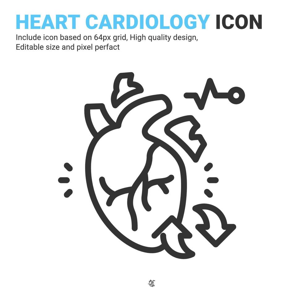 vecteur d'icône médicale cardiologie coeur humain avec style de contour isolé sur fond blanc. illustration d'élément simple vecteur organes humains signe symbole icône concept pour les soins de santé, le web, l'interface utilisateur et le projet