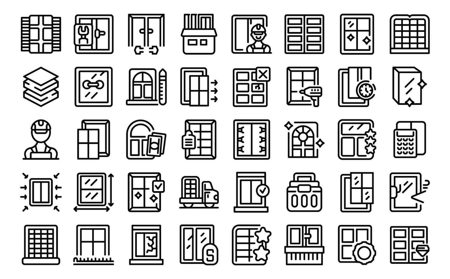 les fenêtres installateur Icônes ensemble contour vecteur. verre Cadre production vecteur