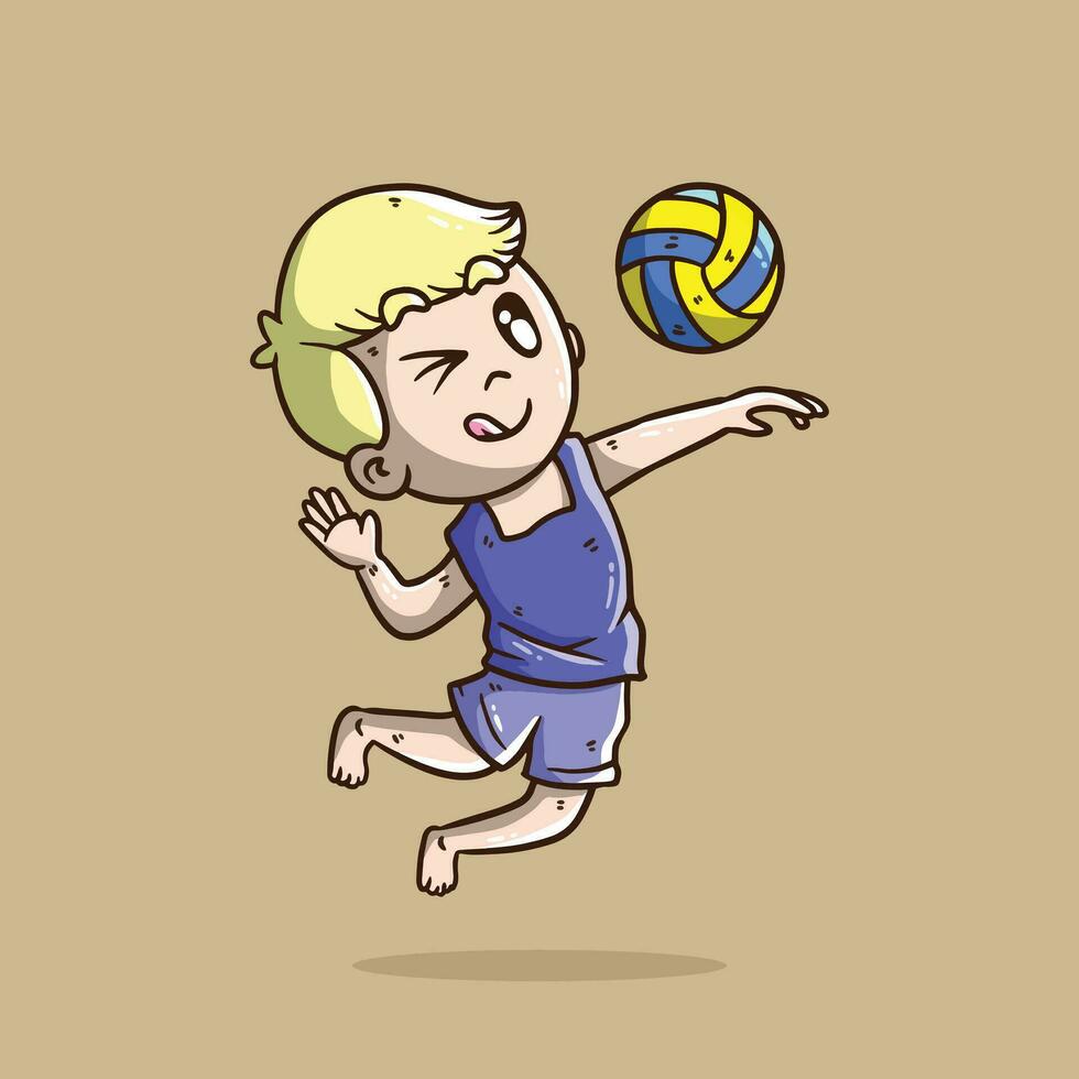 dessin animé vecteur illustration de mignonne plage volley-ball joueur. plage volley-ball mascotte illustration