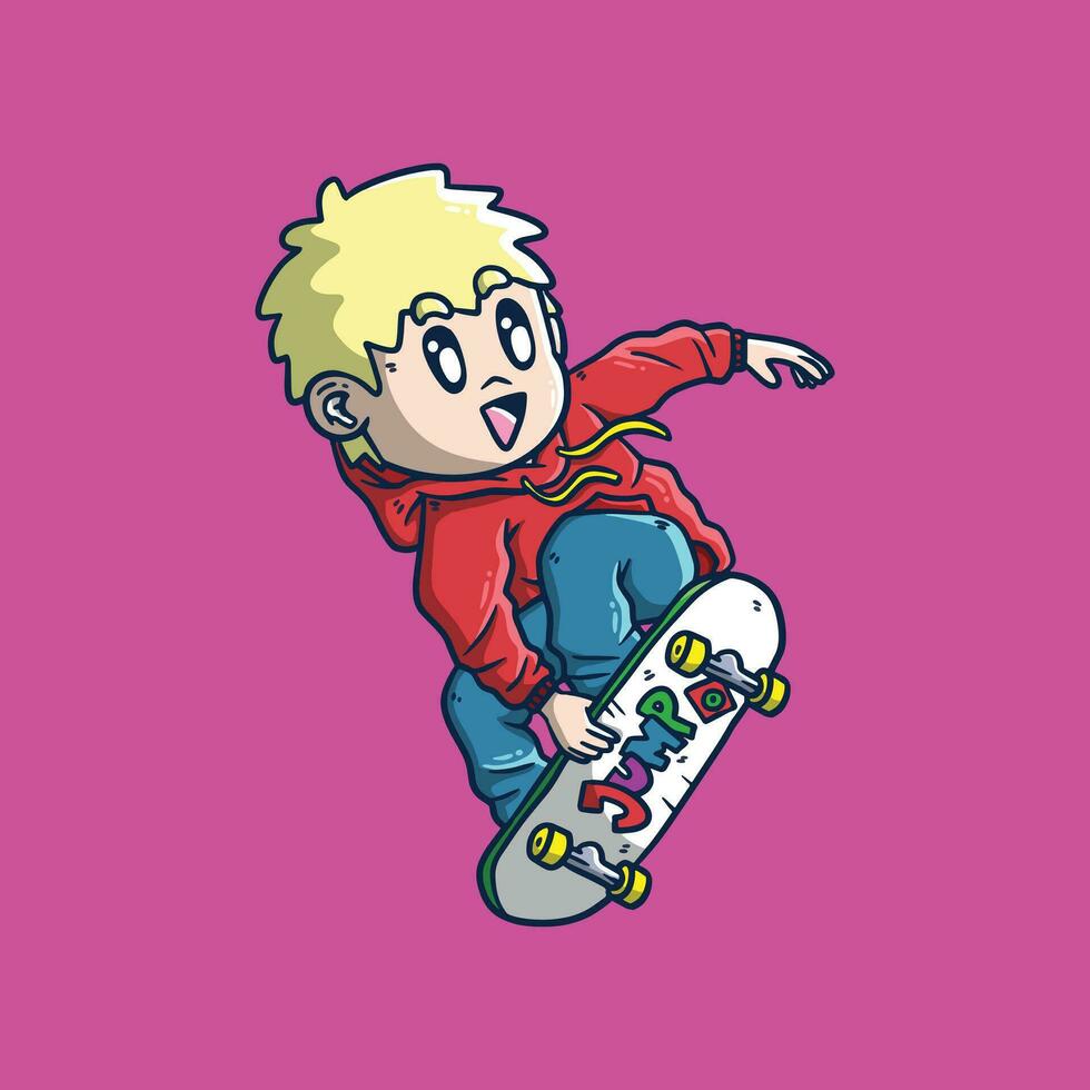 dessin animé vecteur illustration de mignonne patineur faire le planche à roulette astuce. patineur mascotte illustration