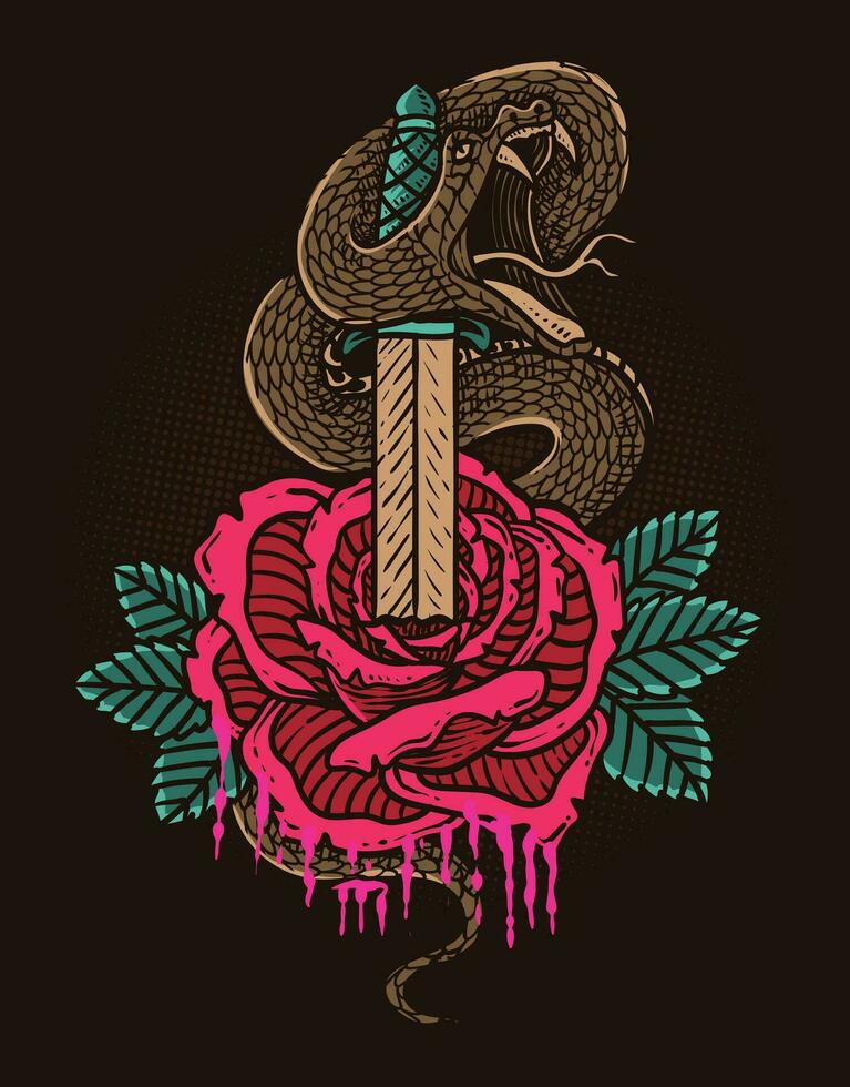 illustration ancien serpent Rose - vecteur conception