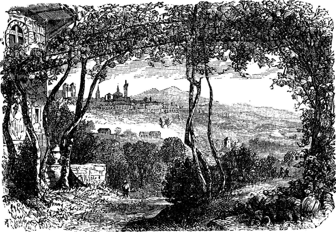 Bergame, dans Lombard, Italie, ancien gravure vecteur