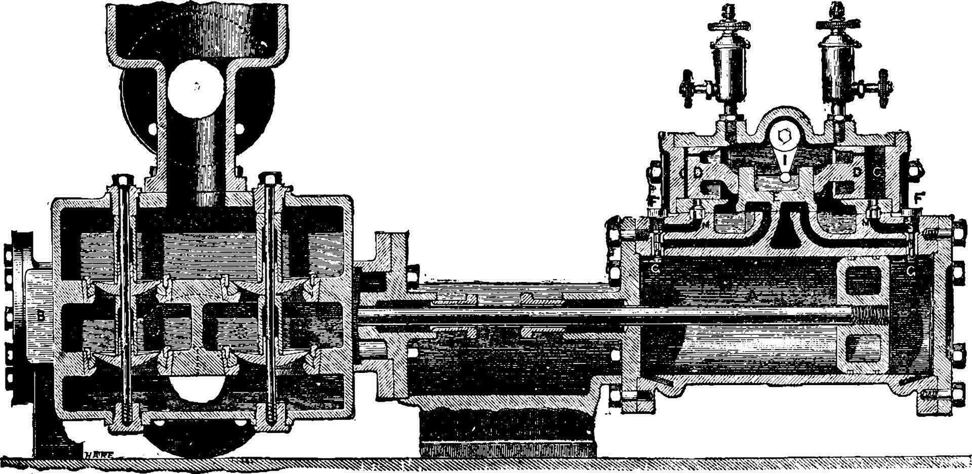 vapeur pompe direct action, m.tangye, ancien gravure. vecteur