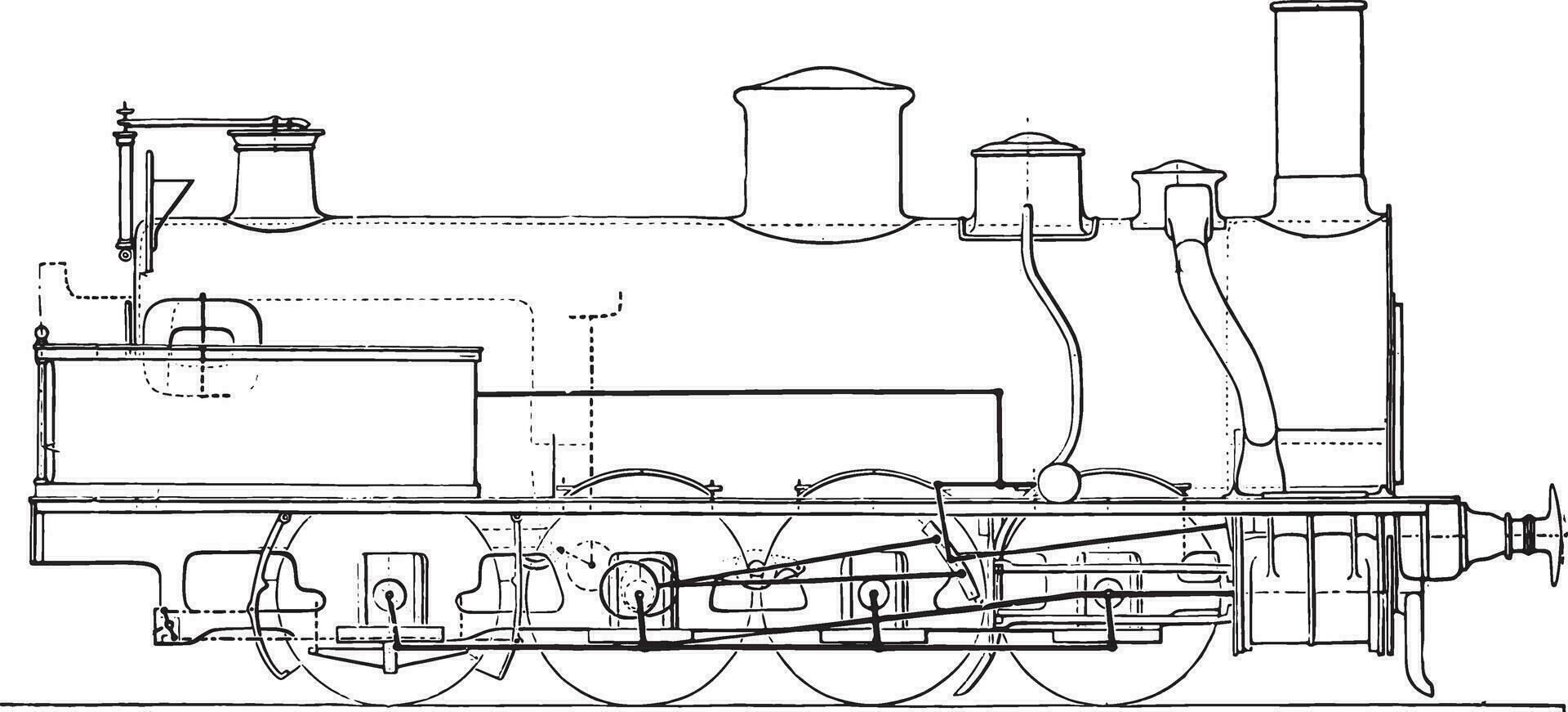 machine à quatre essieux des biens accouplé nord chemin de fer, ancien gravure. vecteur
