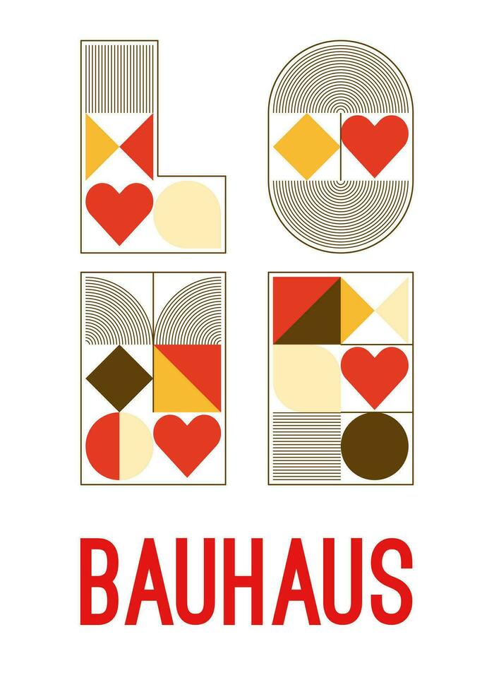 abstrait géométrique bauhaus l'amour affiche. cœur, cercle et autre primitif formes, formes. moderne plat style. primitif vecteur illustration