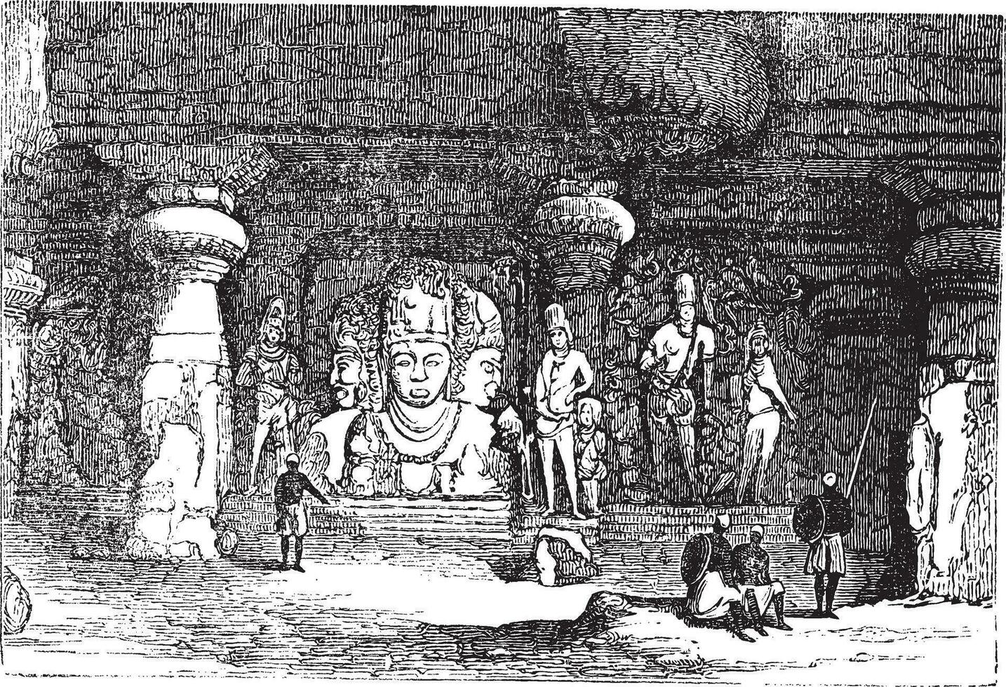 éléphanta la grotte dans maharashtra, Inde, ancien gravure vecteur