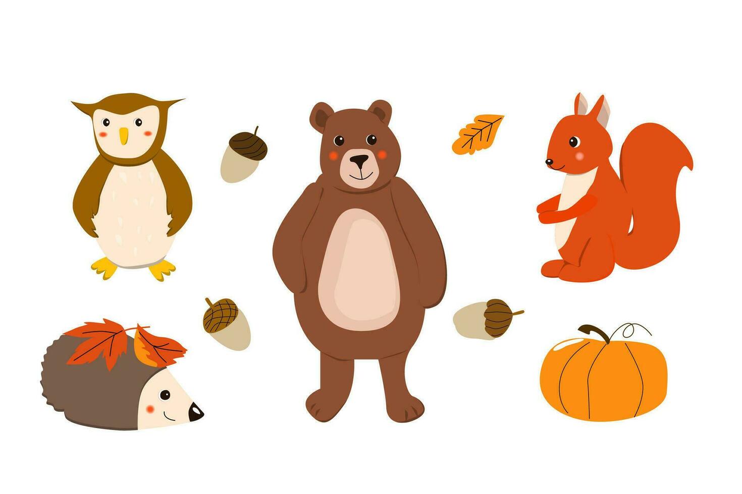 mignonne dessin animé animaux ensemble de ours, hibou, squirell vecteur
