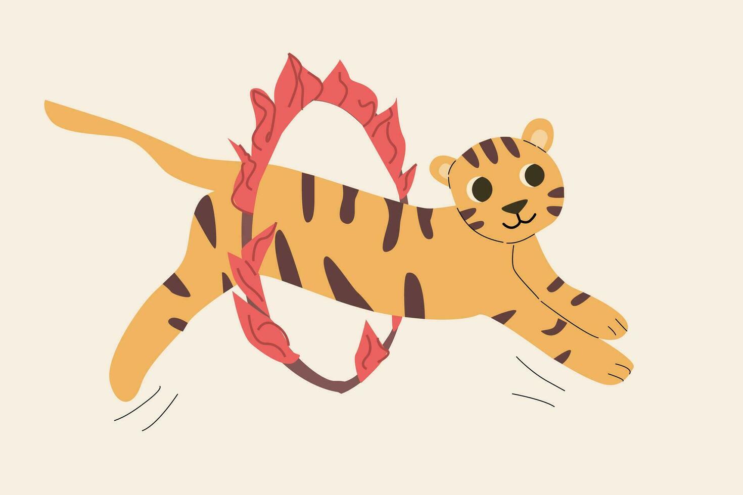 mignonne dessin animé tigre sauter dans bague dans rétro couleurs vecteur