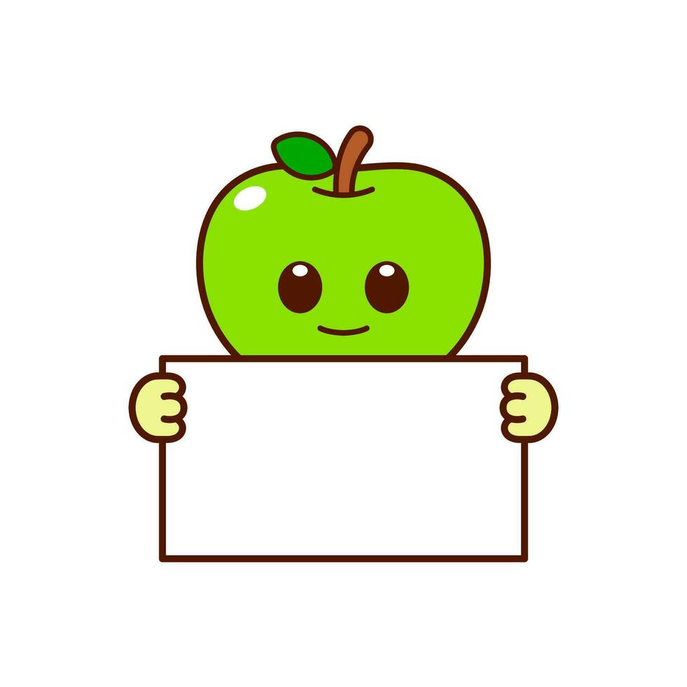 mignonne vert Pomme personnage en portant une Vide signe vecteur