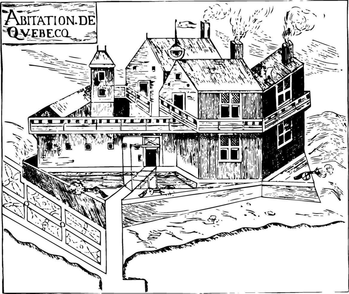 Champlain fortifié résidence à Québec ancien illustration vecteur