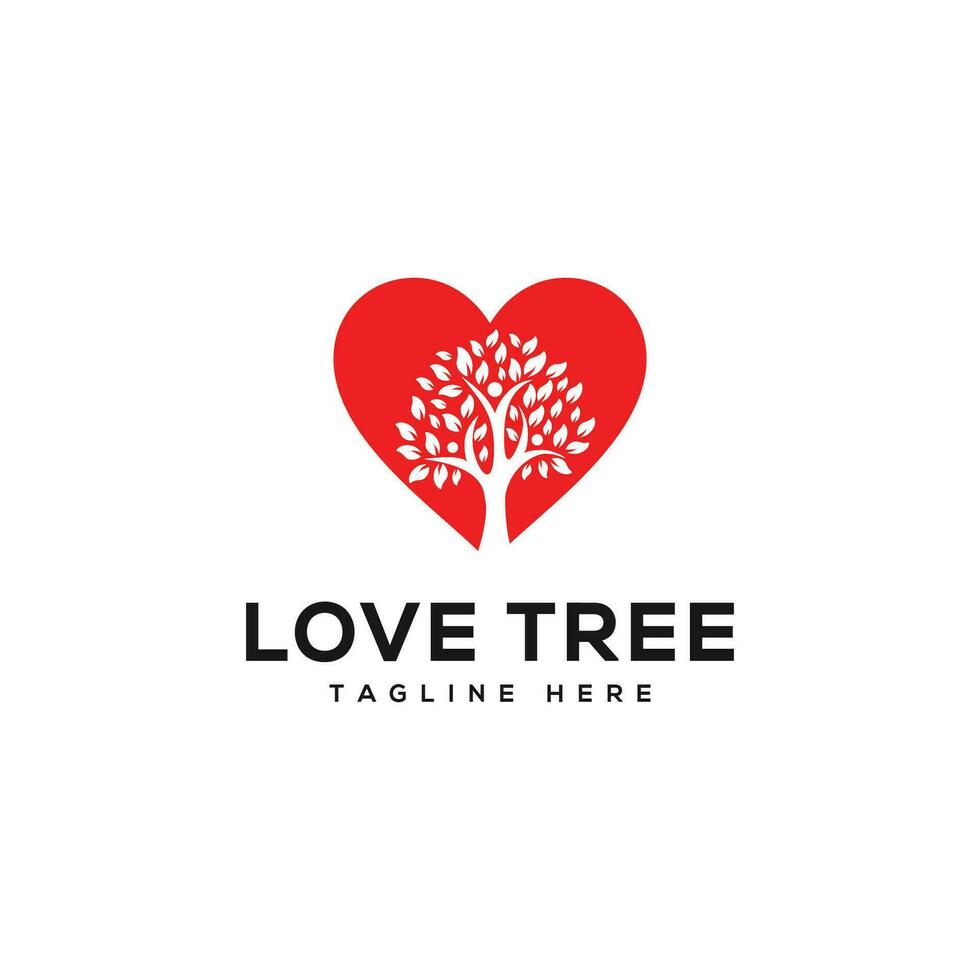 l'amour arbre la nature logo conception avec cœur signe vecteur icône