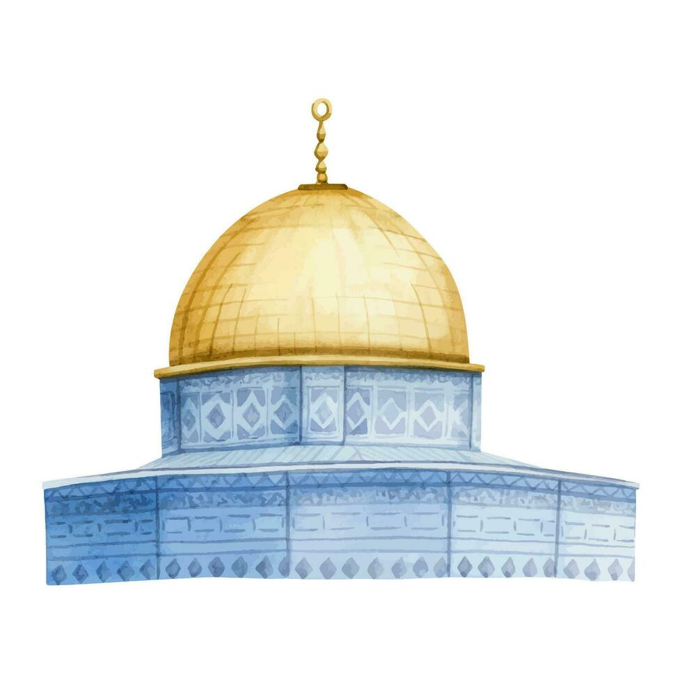 Jérusalem dôme de le Roche musulman mosquée aquarelle vecteur illustration. qubbat comme sakhra dans Al aqsa sur temple monter dans Israël