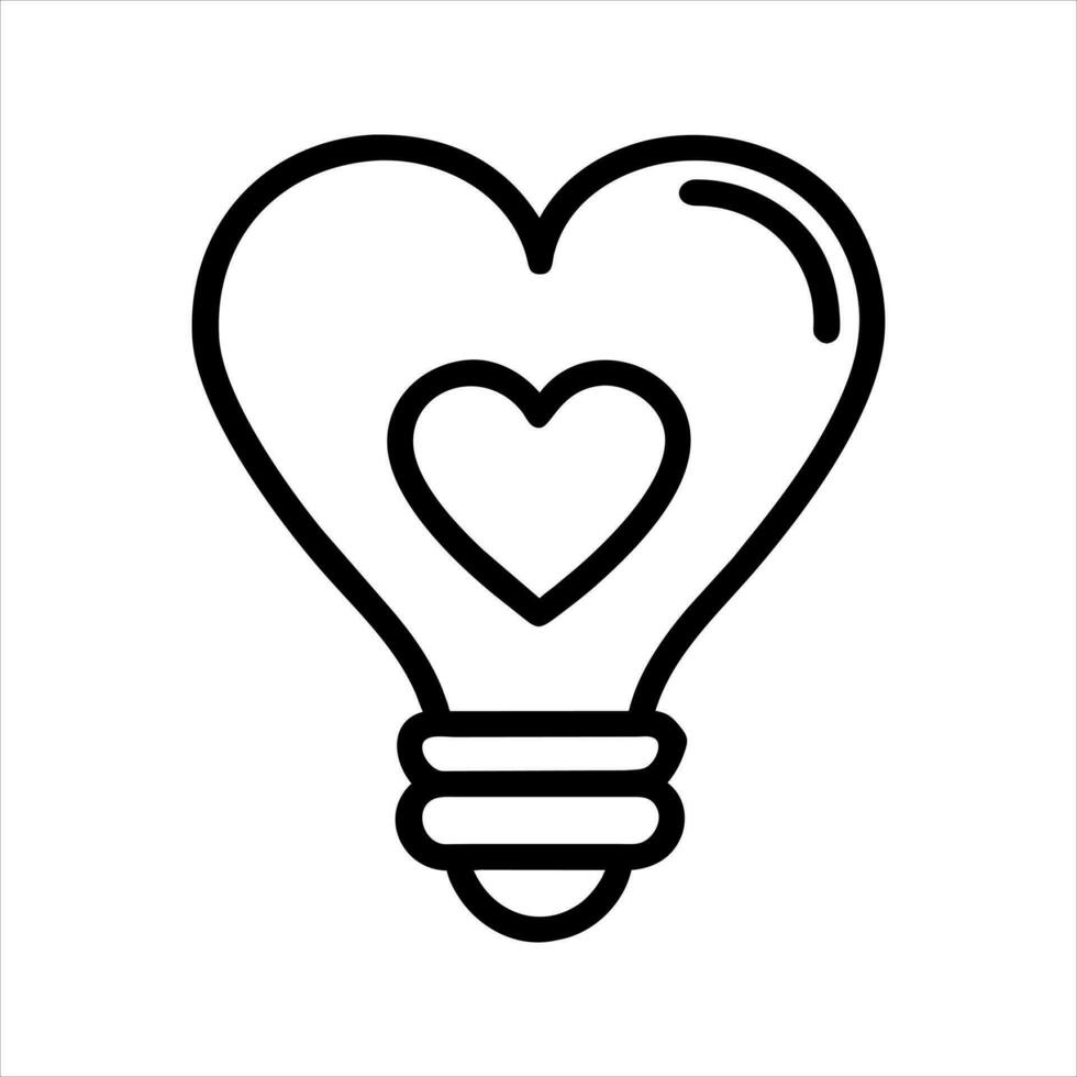 pétillant lumière ampoule icône sur une blanc Contexte. cœur en forme de incandescent spirale. cœur à l'intérieur lumière ampoule, l'amour idée icône. cœur icône, passion symbole. vecteur