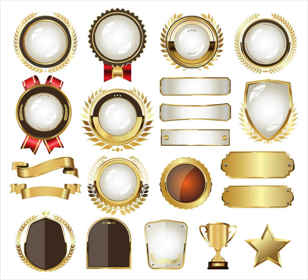 rétro d'or rubans Boucliers Étiquettes et lauriers vecteur collection