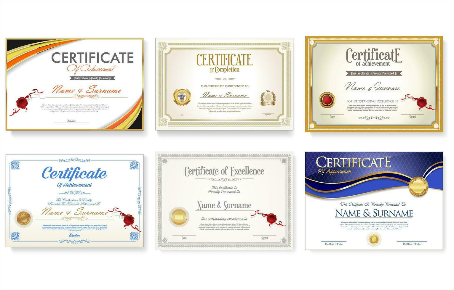 collection de certificat ou diplôme rétro conception modèle vecteur illustration
