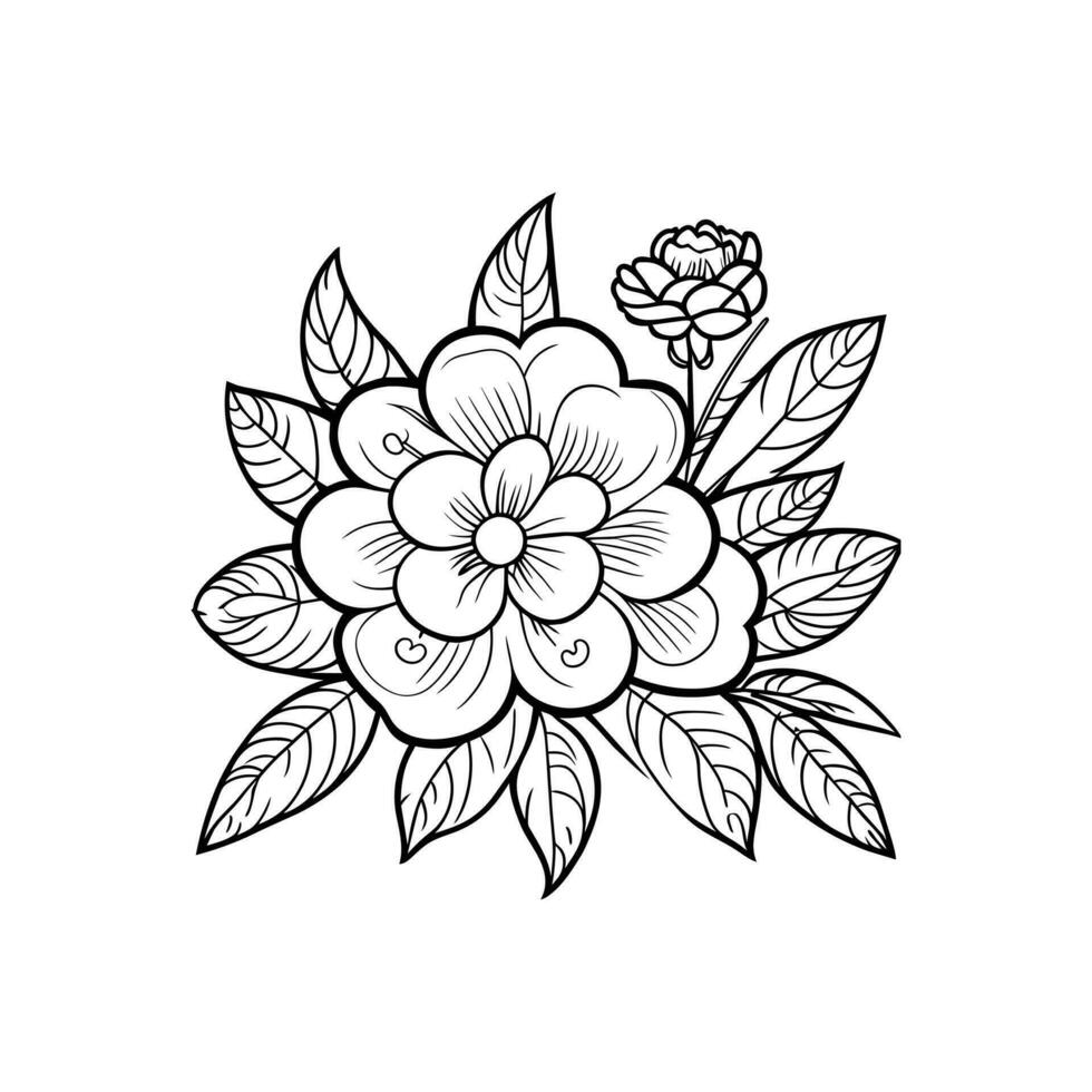 vecteur magnifique main tiré Célibataire noir et blanc fleur contour isolé sur blanc Contexte vecteur art