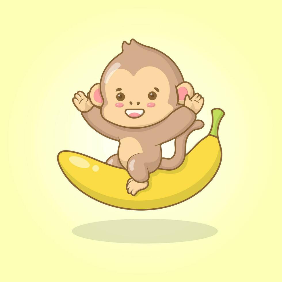 vecteur mignonne singe asseoir sur banane dessin animé vecteur icône illustration animal la nature icône concept isolé