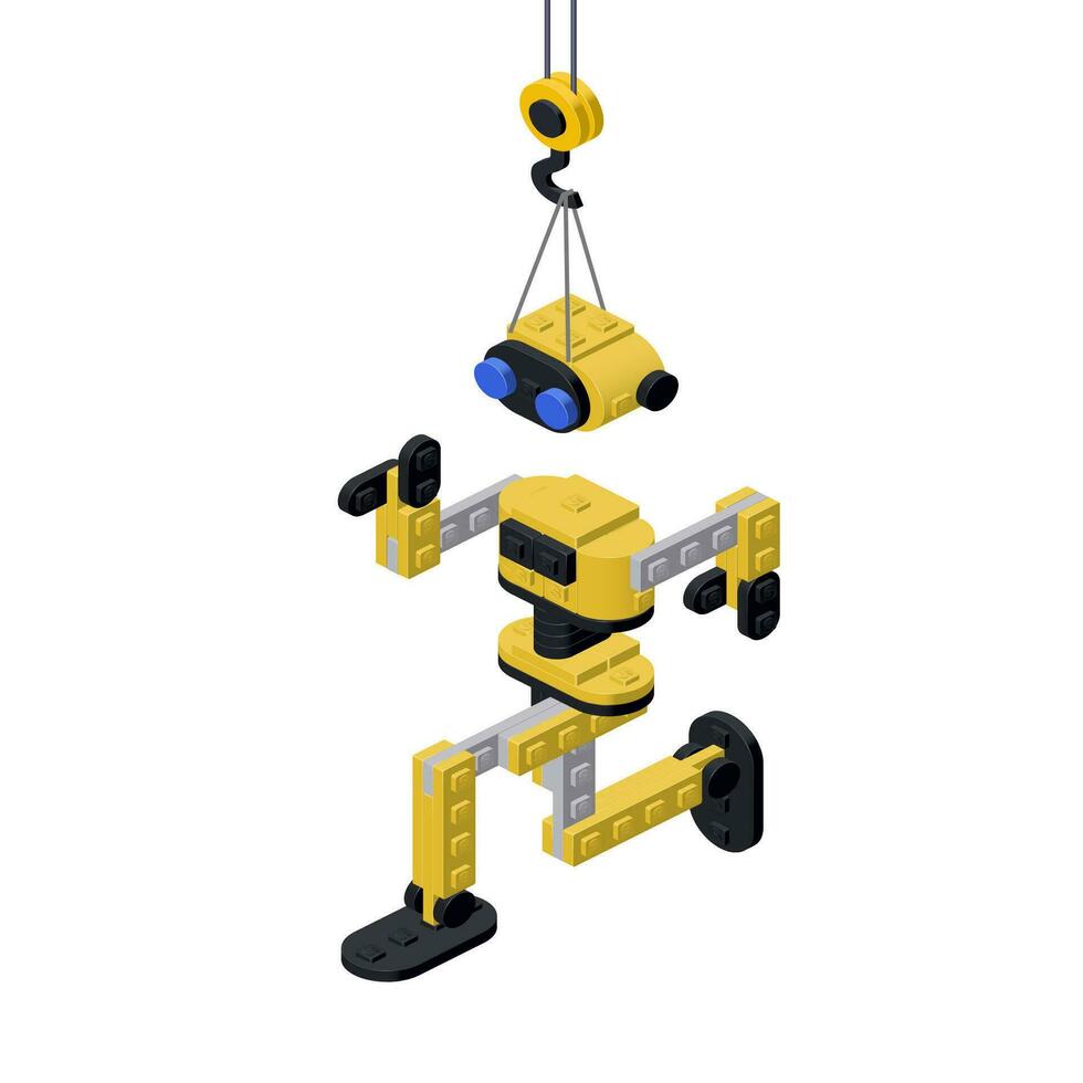 Jaune robot Assemblée concept. vecteur
