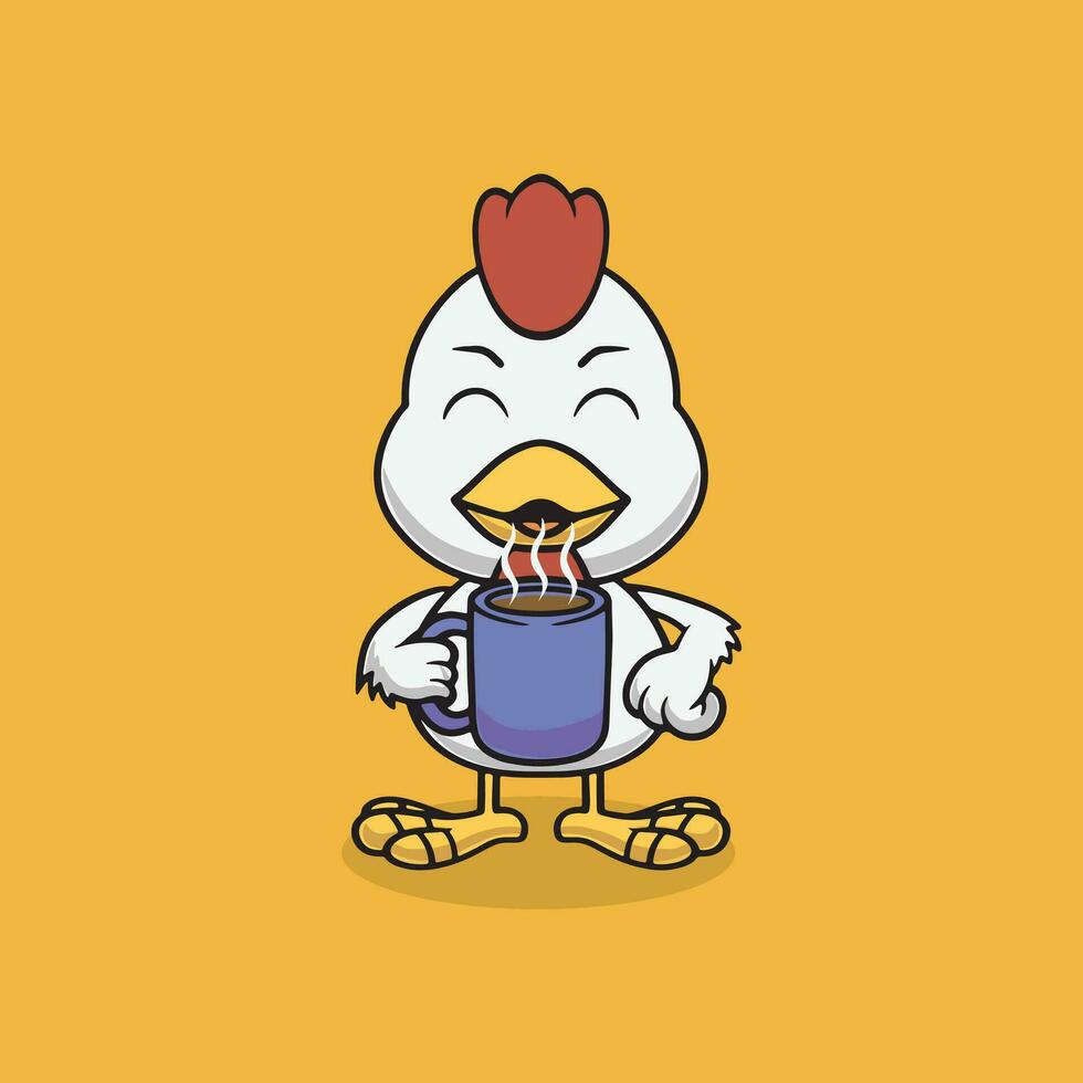 mignonne poulet en buvant chaud Chocolat dessin animé illustration vecteur