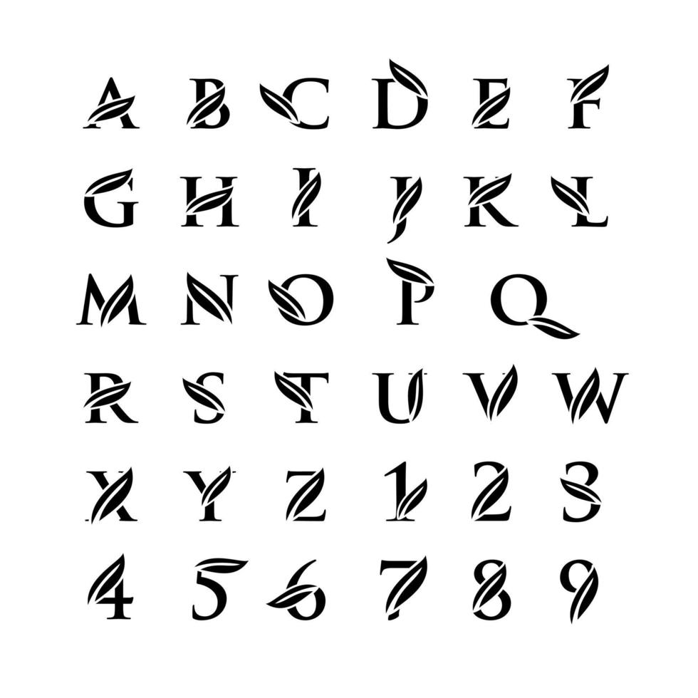 Définir la lettre majuscule feuille de l'alphabet police vector logo noir icône design