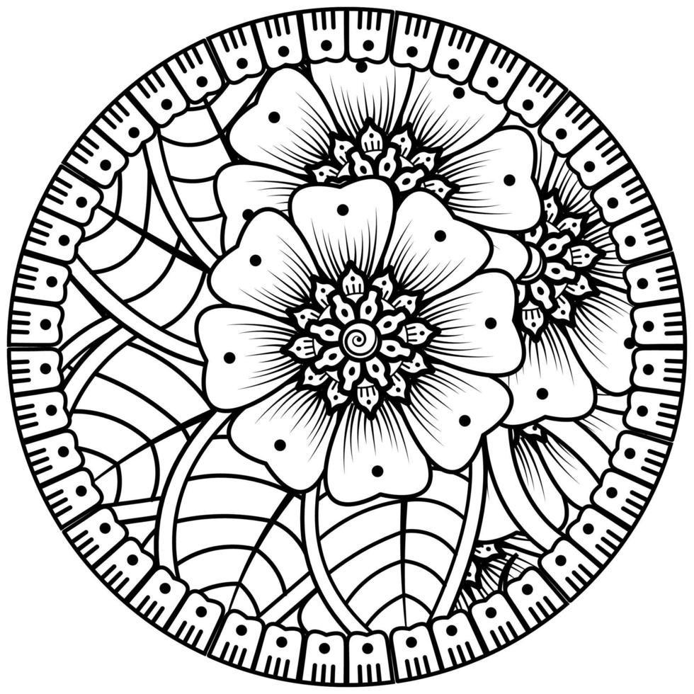 motif circulaire en forme de mandala avec fleur pour henné, mehndi, tatouage, décoration. vecteur