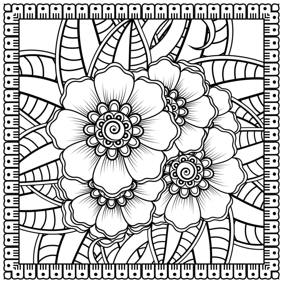 esquisser le motif de fleurs carrées dans le style mehndi pour la page du livre de coloriage vecteur