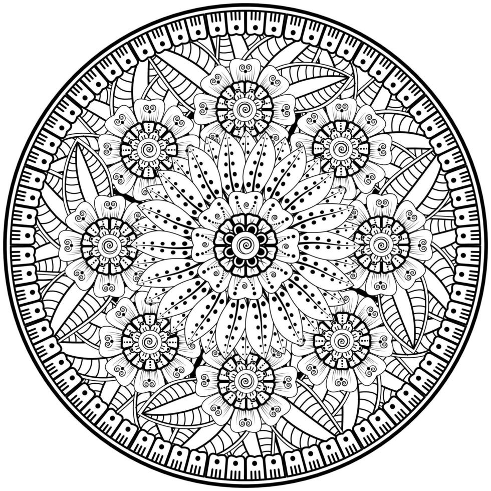 motif circulaire en forme de mandala avec fleur pour henné, mehndi, tatouage, décoration. vecteur