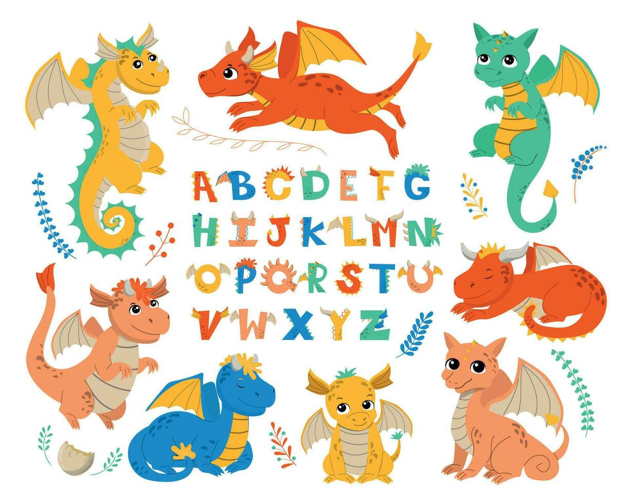 dragon collection avec alphabet vecteur
