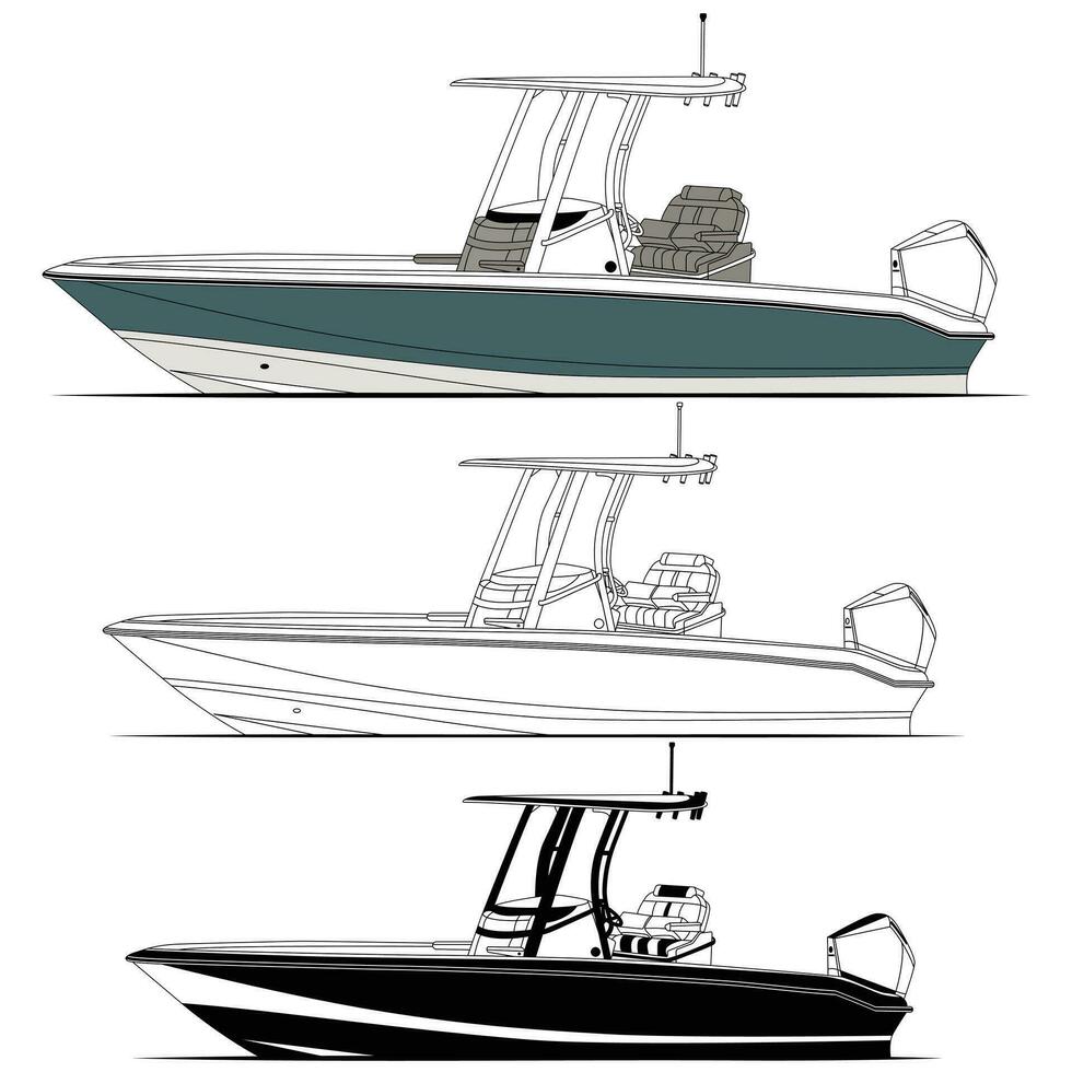 bateau vecteur, pêche bateau vecteur ligne art illustration, et un couleur.