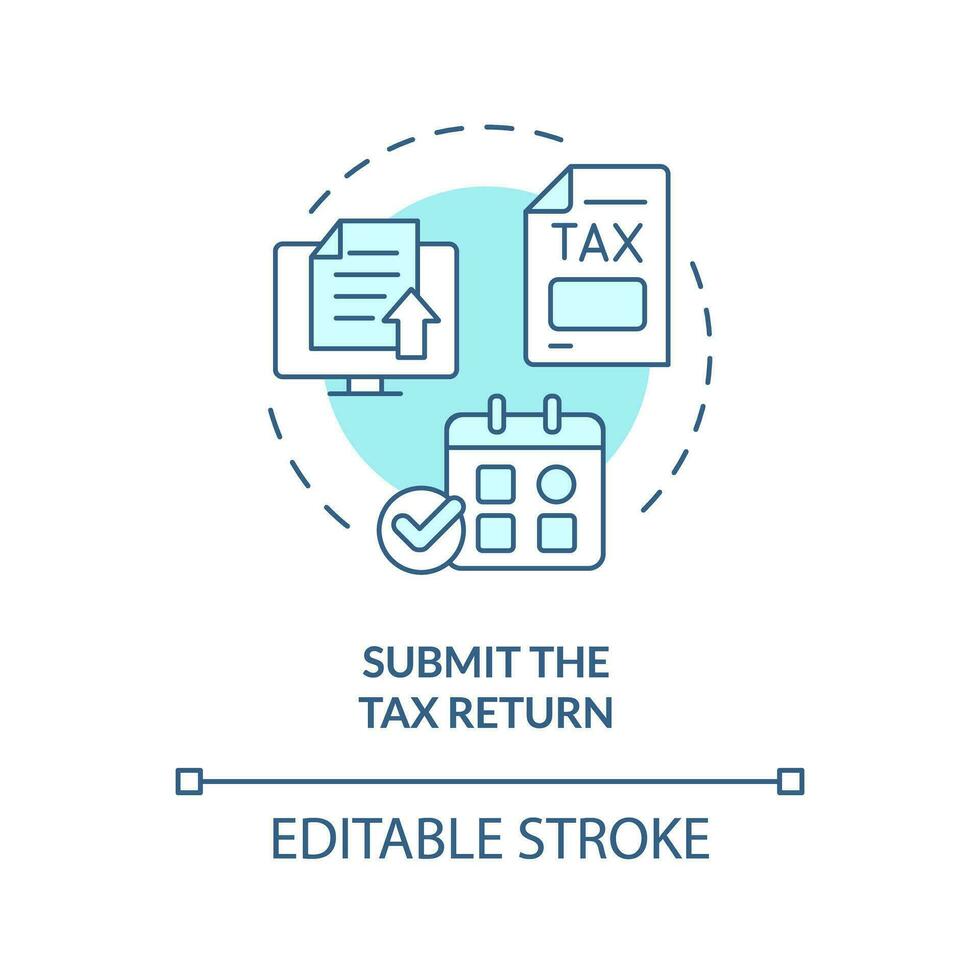 soumettre impôt revenir doux bleu concept icône. envoyer les documents par date limite. Comment à appliquer pour impôt crédits. rond forme ligne illustration. abstrait idée. graphique conception. facile à utilisation dans Blog Publier vecteur