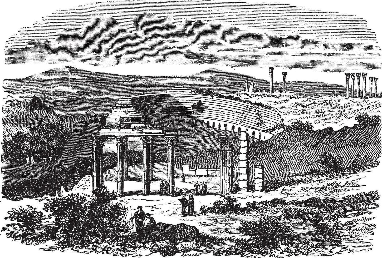 le ruines de Gerasa dans Jordan ancien gravure vecteur