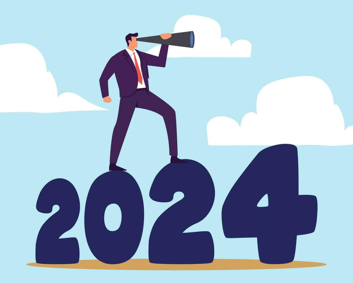 année 2024 affaires perspectives, prévoir ou plan devant, vision pour futur succès, Nouveau année objectif ou réalisation, entreprise cible ou espérer concept vecteur