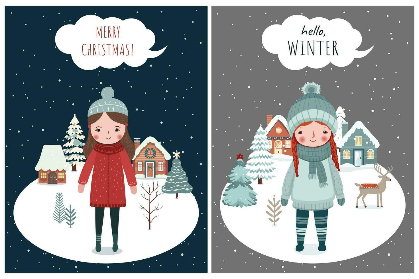 hiver carte, Cadre avec mignonne filles. concept Noël et Nouveau an. hiver ornement affiche vecteur