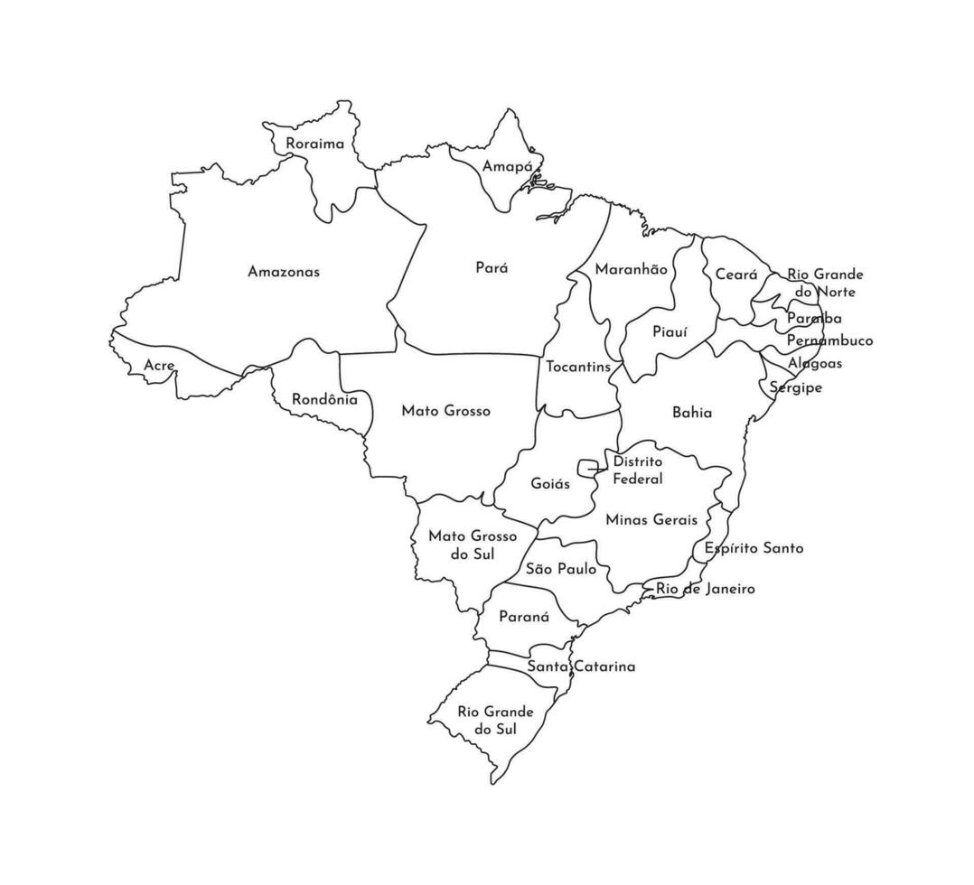 vecteur isolé illustration de simplifié administratif carte de Brésil. les frontières et des noms de le Régions. noir ligne silhouettes.