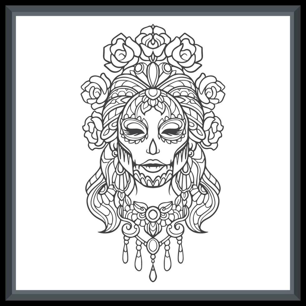 calavera fille tête mandala arts. isolé sur blanc Contexte vecteur