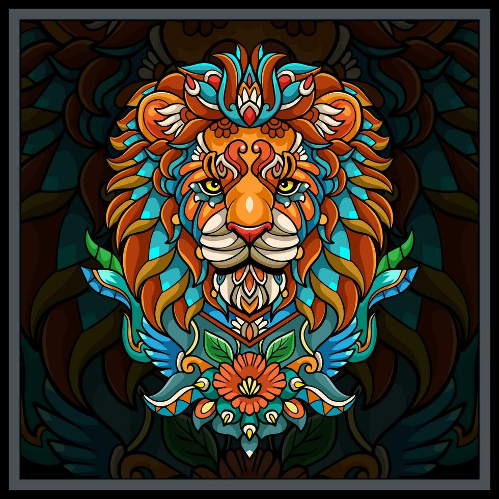 coloré Lion tête mandala arts. vecteur