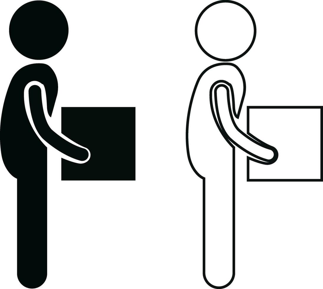 homme porter le boîte icône dans plat et ligne ensemble. isolé sur transparent Contexte. moderne universel entreprise, finance, toilette lieu de travail stratégie et la gestion signe symbole vecteur pour applications et site Internet