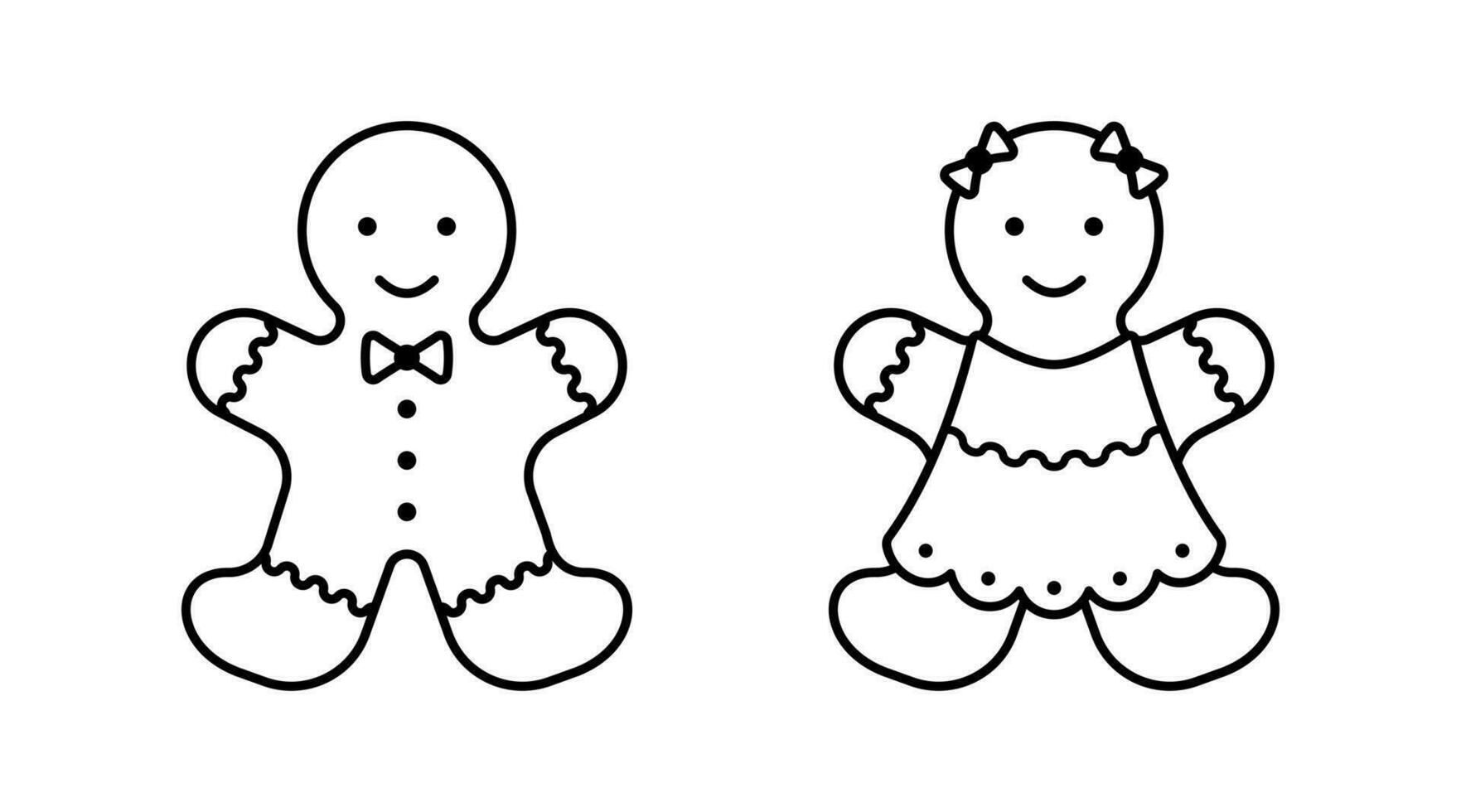pain d'épice homme icône. de bonne humeur souriant femelle et Masculin personnage biscuits pour Noël et vacances dessert cuisson vecteur décoration